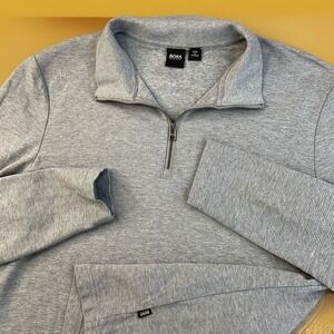 Hugo Boss Sweater Sweatshirt Textured Quarter Zip Long Sleeve Pullover Men Sz L